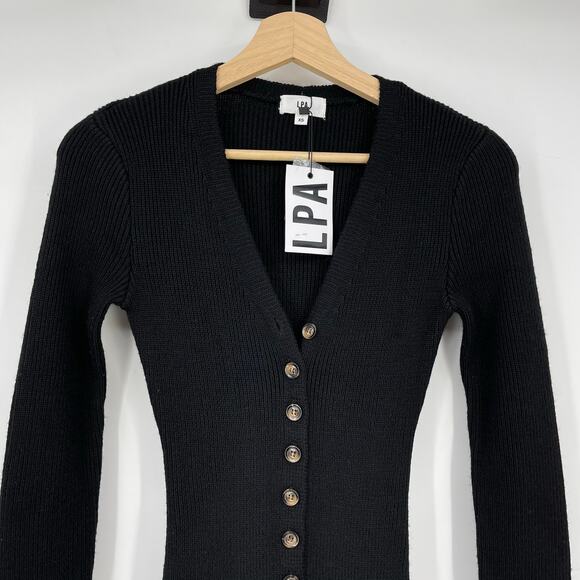 LPA | NWT Kavala Sweater Dress in Black Midi Button Front Knit Cardigan XS - Picture 7 of 16
